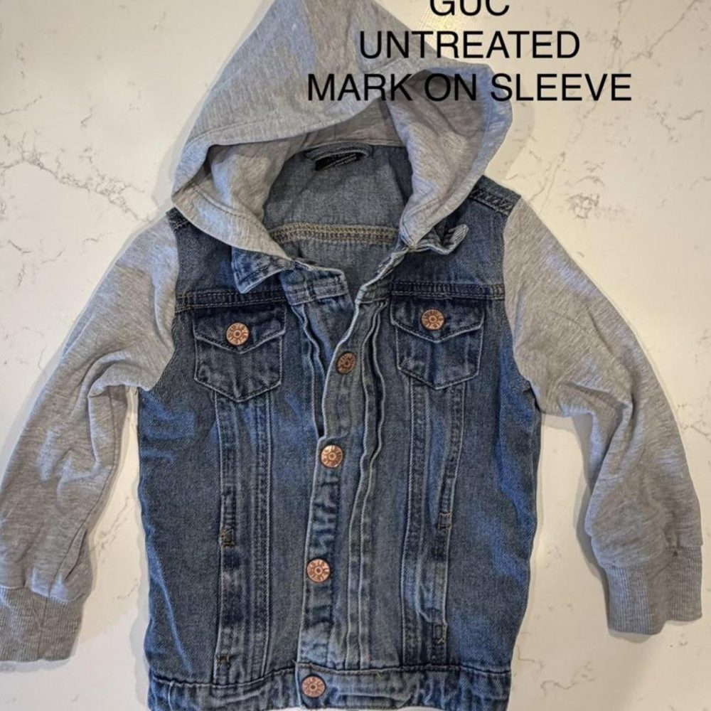 Little Bipsy Blue denim jacket with gray hoodie for 18-24 months #kidsfashion #d